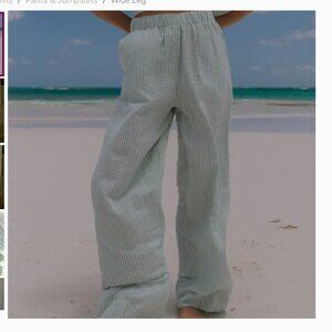 Daily Drills Green Stripe Seersucker Island Resort Pants NWT M/L
